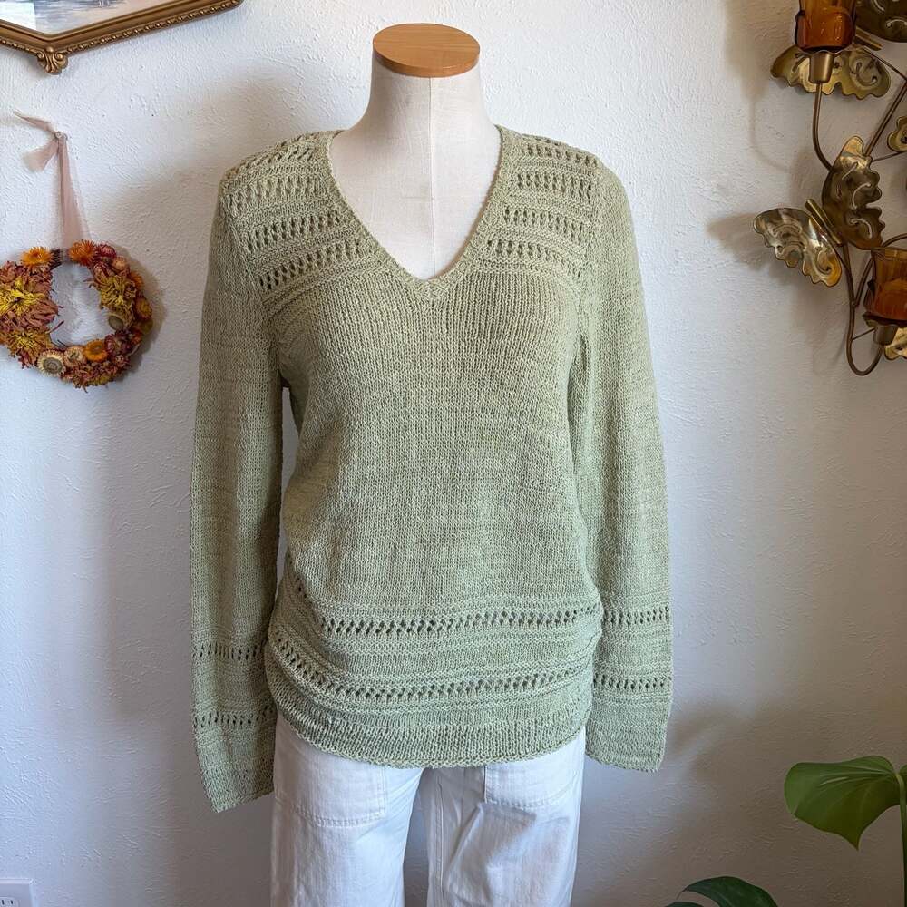 NWT V-Neck Openwork Knit Long Sleeve Sweater M
